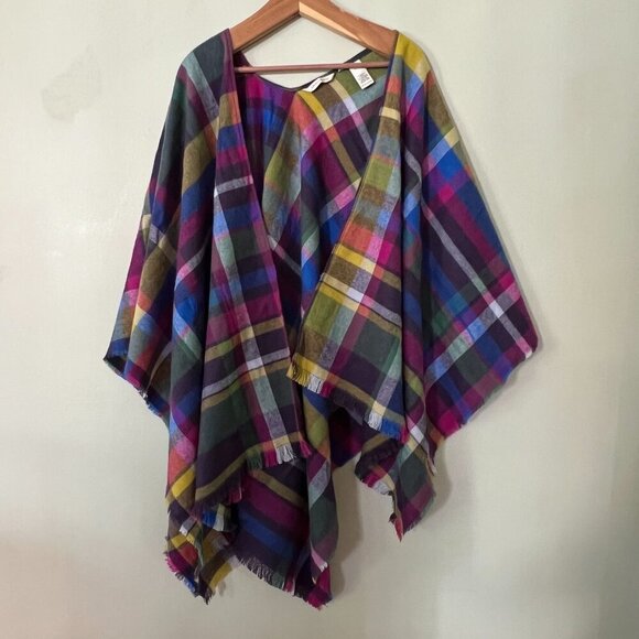 Soft Surroundings Plaid Multicolored Poncho Wrap Shawl OSFA Boho Winter Fall - Picture 1 of 6